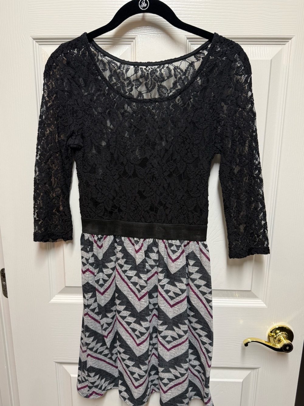 Speechless Black Lace Geometric Print Fit & Flare Dress XS